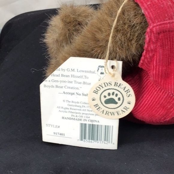 Boyds Bear Bearware "Klye L Berriman" Red Corduroy Overalls 11" Brown Bear Style - Picture 4 of 7